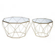 Calias Set of 2 Clear Glass Tables, Iron, Tempered Glass, Silver
