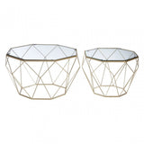 Calias Set of 2 Clear Glass Tables, Iron, Tempered Glass, Silver