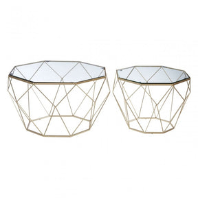 Calias Set of 2 Clear Glass Tables, Iron, Tempered Glass, Silver