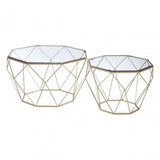 Calias Set of 2 Clear Glass Tables, Iron, Tempered Glass, Silver