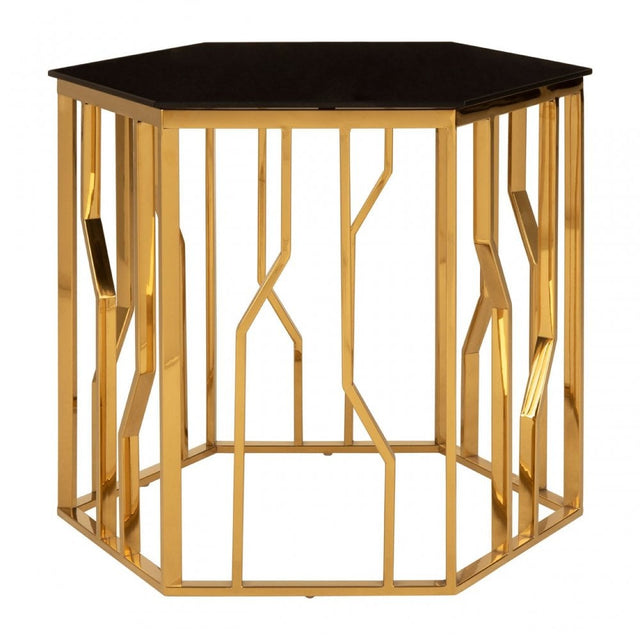Camperian Black Glass Side Table, Stainless Steel, Glass, Gold