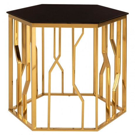 Camperian Black Glass Side Table, Stainless Steel, Glass, Gold