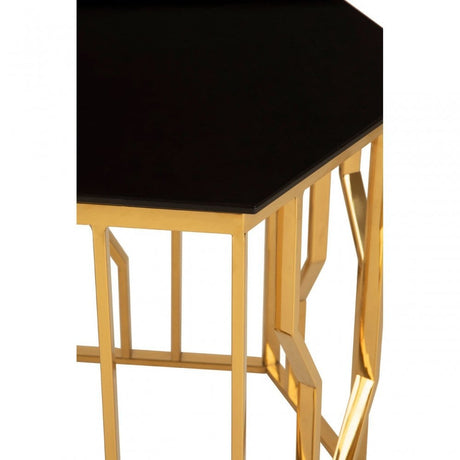 Camperian Black Glass Side Table, Stainless Steel, Glass, Gold