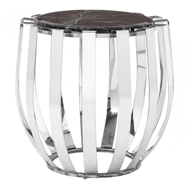 Camperian Black Marble Side Table, Stainless Steel, Glass, Black