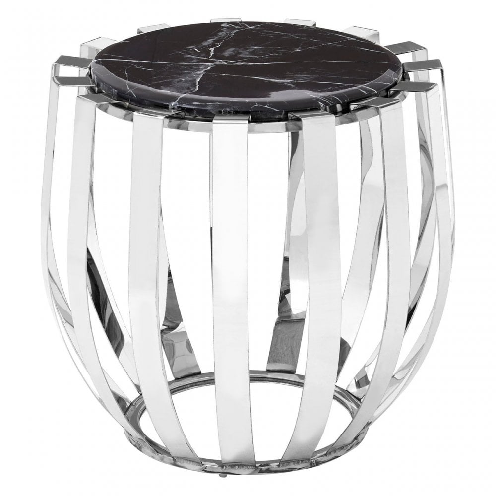 Camperian Black Marble Side Table, Stainless Steel, Glass, Black