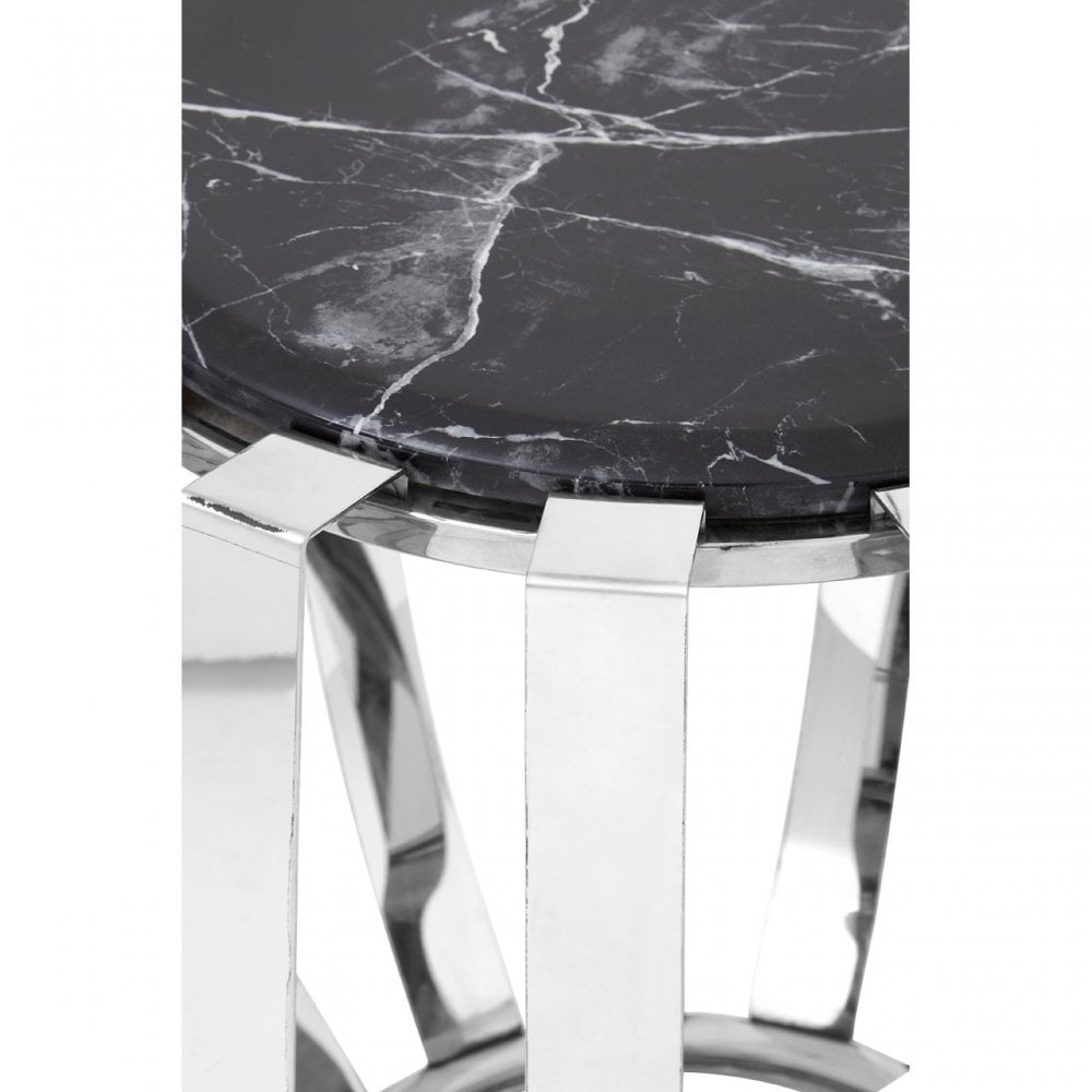 Camperian Black Marble Side Table, Stainless Steel, Glass, Black