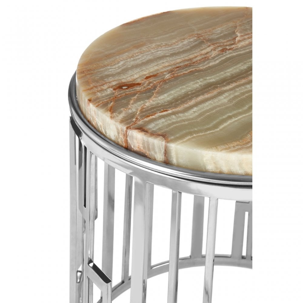 Artefacto Onyx Stone Side Table, Onyx Stone, Stainless Steel, Natural