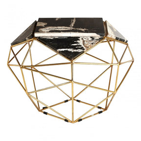 Artefacto Dark Petrified Wood Side Table, Iron, Petrified Wood, Brass