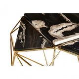 Artefacto Dark Petrified Wood Side Table, Iron, Petrified Wood, Brass