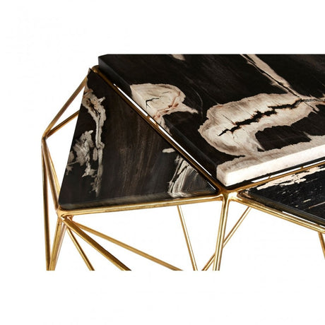Artefacto Dark Petrified Wood Side Table, Iron, Petrified Wood, Brass