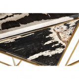 Artefacto Dark Petrified Wood Side Table, Iron, Petrified Wood, Brass