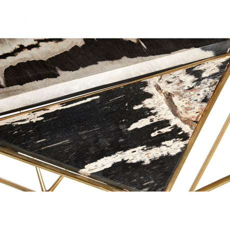 Artefacto Dark Petrified Wood Side Table, Iron, Petrified Wood, Brass