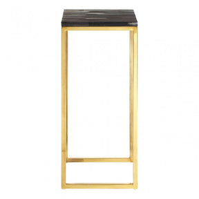 Artefacto Dark Petrified Wood Pedestal Table, Iron, Petrified Wood, Gold