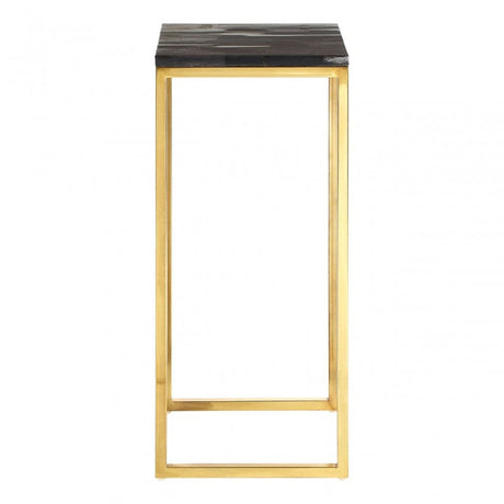 Artefacto Dark Petrified Wood Pedestal Table, Iron, Petrified Wood, Gold