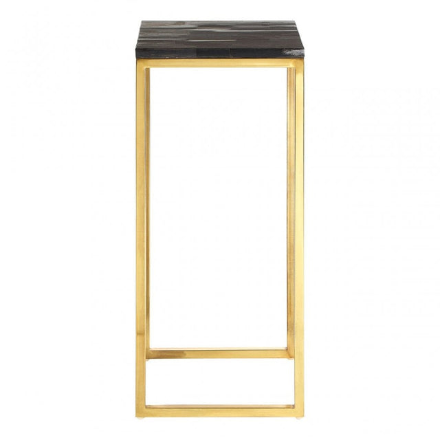 Artefacto Dark Petrified Wood Pedestal Table, Iron, Petrified Wood, Gold