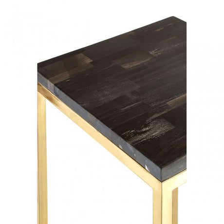 Artefacto Dark Petrified Wood Pedestal Table, Iron, Petrified Wood, Gold
