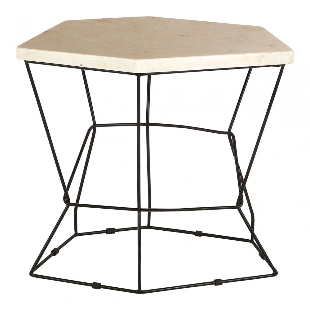 Artefacto Onyx Stone Polygonal Side Table, Iron, Onyx Stone, Natural