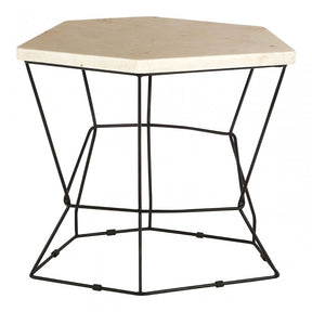 Artefacto Onyx Stone Polygonal Side Table, Iron, Onyx Stone, Natural