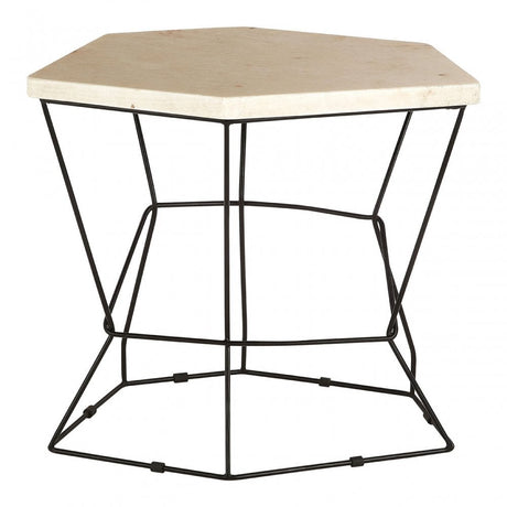 Artefacto Onyx Stone Polygonal Side Table, Iron, Onyx Stone, Natural