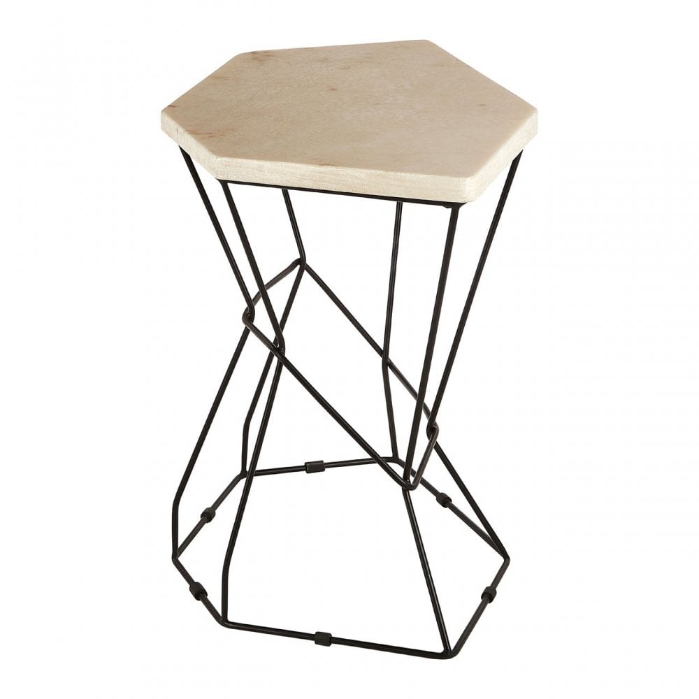 Artefacto Onyx Stone Polygonal Side Table, Iron, Onyx Stone, Natural