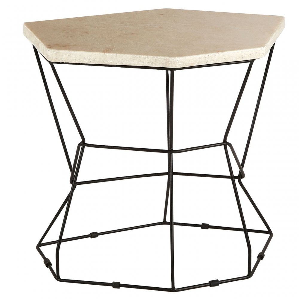 Artefacto Onyx Stone Polygonal Side Table, Iron, Onyx Stone, Natural