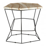 Artefacto Side Table with Patterned Top, Iron, Onyx Stone, Natural