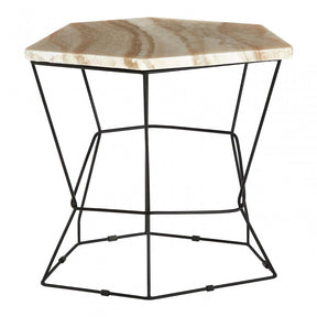 Artefacto Side Table with Patterned Top, Iron, Onyx Stone, Natural