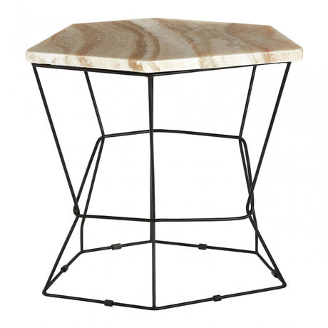 Artefacto Side Table with Patterned Top, Iron, Onyx Stone, Natural