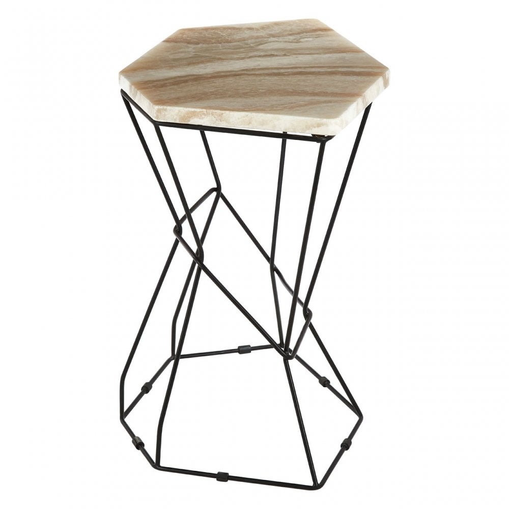 Artefacto Side Table with Patterned Top, Iron, Onyx Stone, Natural