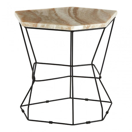 Artefacto Side Table with Patterned Top, Iron, Onyx Stone, Natural