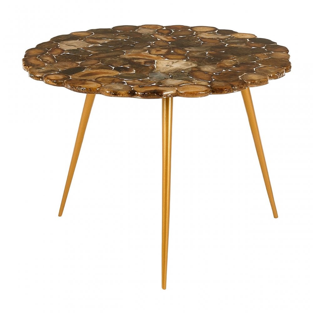 Artefacto Low Side Table with Agate Stone Top, Agate, Iron, Natural