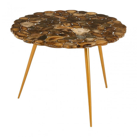 Artefacto Low Side Table with Agate Stone Top, Agate, Iron, Natural