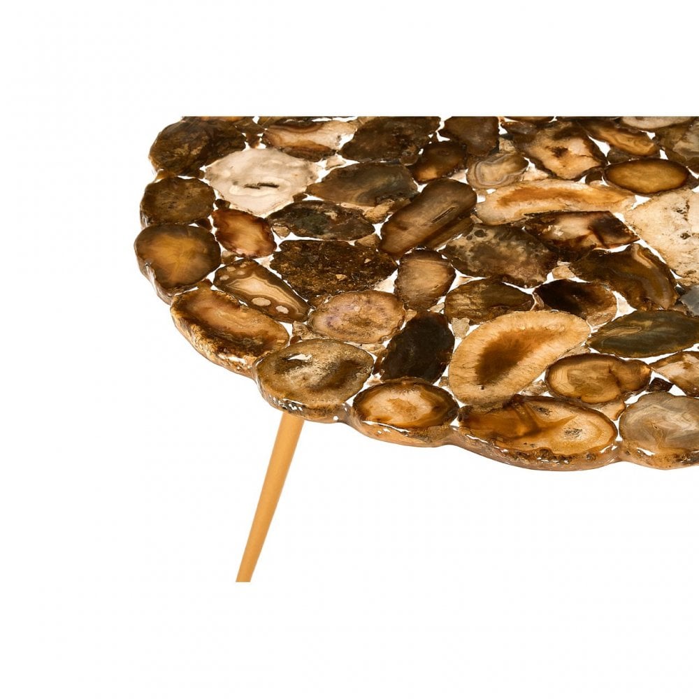 Artefacto Low Side Table with Agate Stone Top, Agate, Iron, Natural