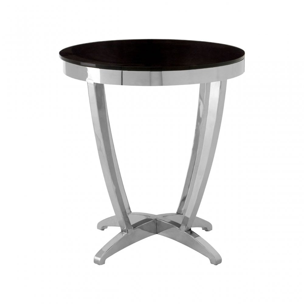 Yasmin Black Tempered Glass Side Table, Stainless Steel, Glass, Silver