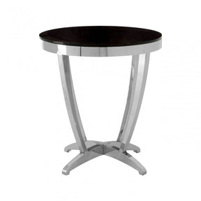 Yasmin Black Tempered Glass Side Table, Stainless Steel, Glass, Silver