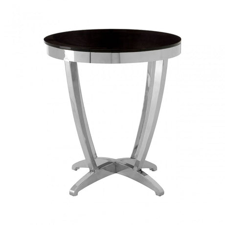 Yasmin Black Tempered Glass Side Table, Stainless Steel, Glass, Silver
