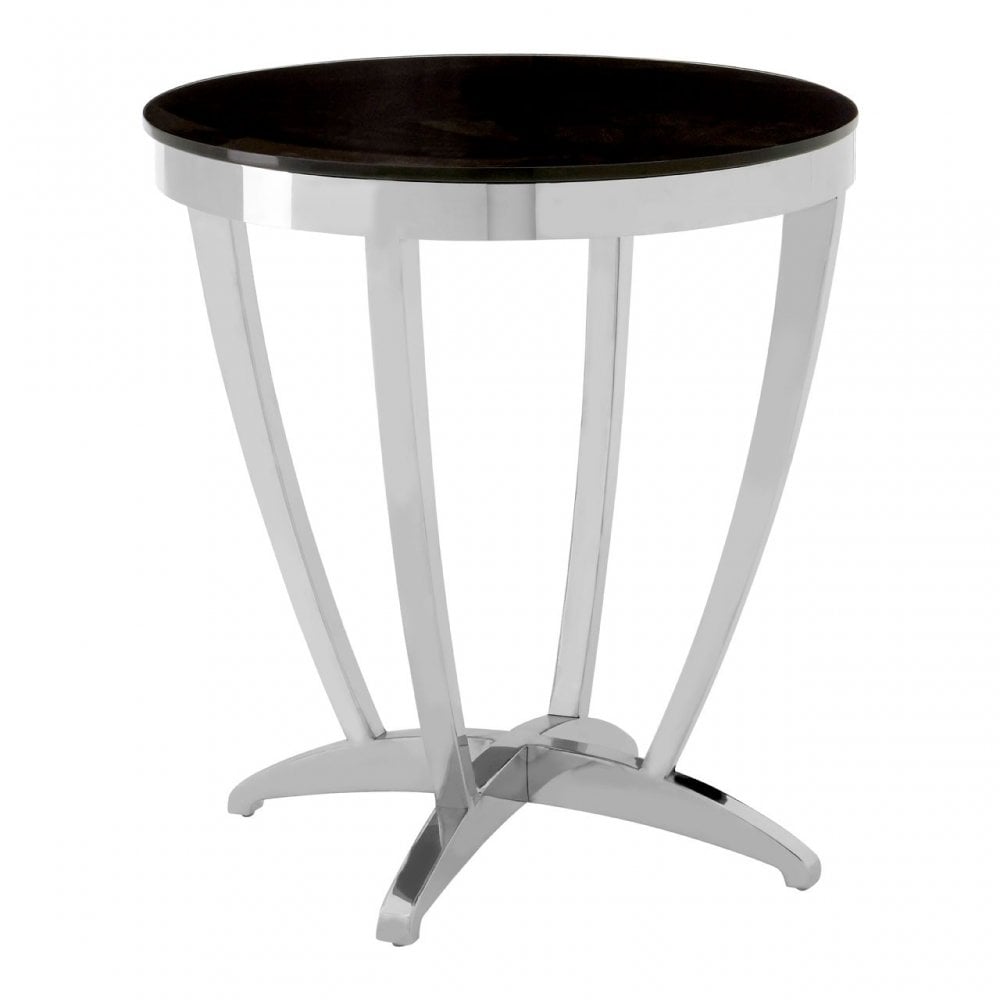 Yasmin Black Tempered Glass Side Table, Stainless Steel, Glass, Silver