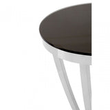 Yasmin Black Tempered Glass Side Table, Stainless Steel, Glass, Silver