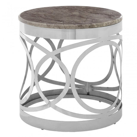 Yasmin Marble Side Table, Marble, Stainless Steel, White