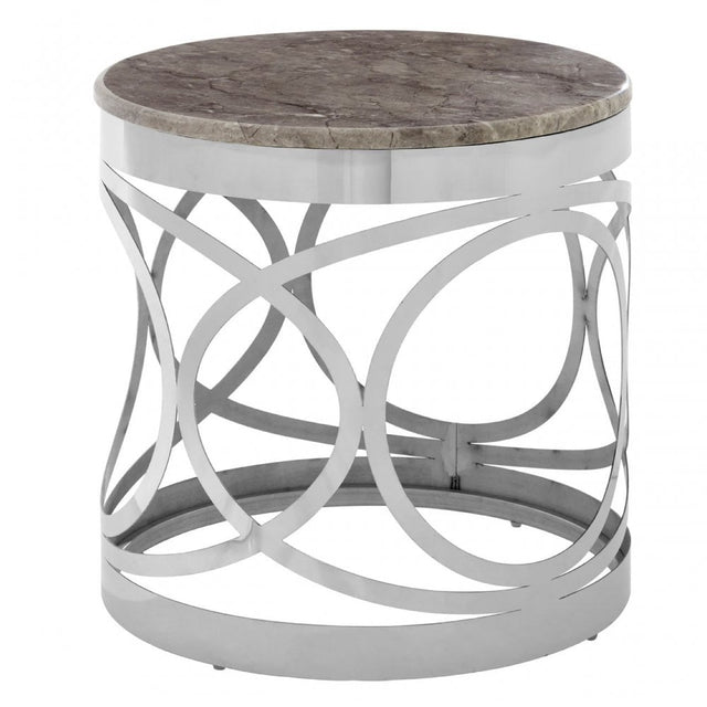 Yasmin Marble Side Table, Marble, Stainless Steel, White