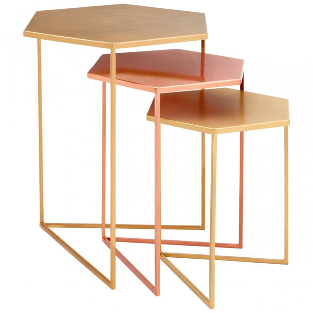 Hamish Set of 3 Bronze Finish Tables, Iron