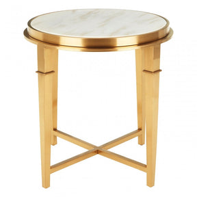 Camperian Round Gold Finish Side Table, Marble, Stainless Steel, Gold