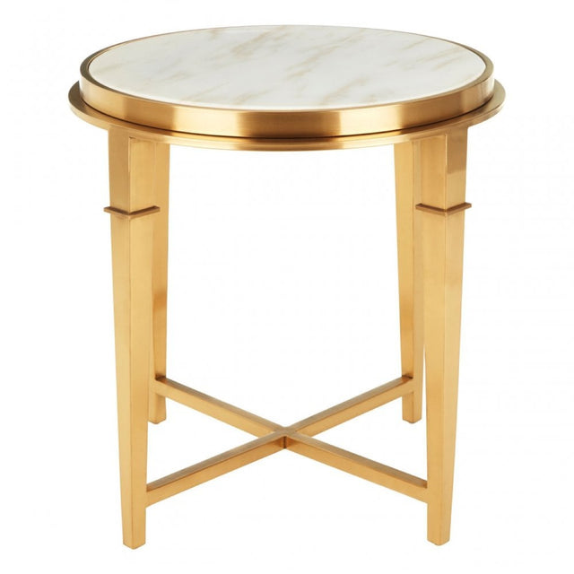 Camperian Round Gold Finish Side Table, Marble, Stainless Steel, Gold