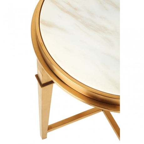 Camperian Round Gold Finish Side Table, Marble, Stainless Steel, Gold