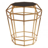 Zodiac Drum Shaped Table, Glass, Gold