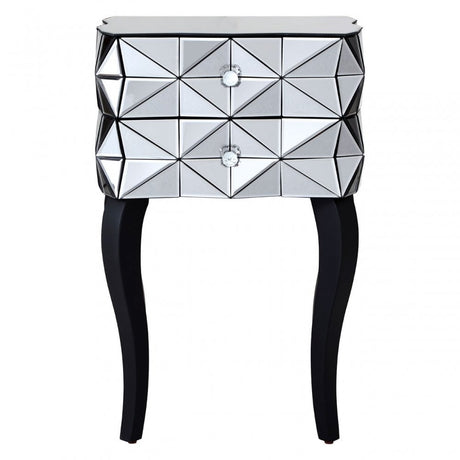 Soho 2 Drawer 3D Side Table, Wood, Mirrored Glass, Wood, Silver
