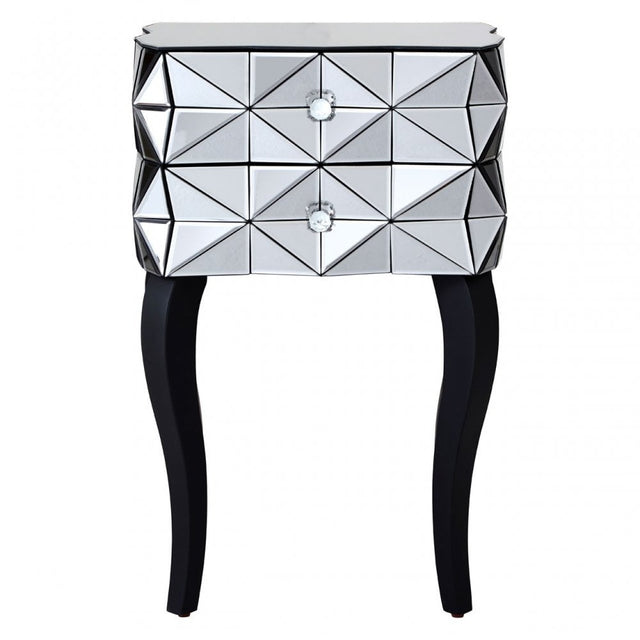 Soho 2 Drawer 3D Side Table, Wood, Mirrored Glass, Wood, Silver