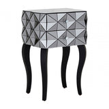Soho 2 Drawer 3D Side Table, Wood, Mirrored Glass, Wood, Silver