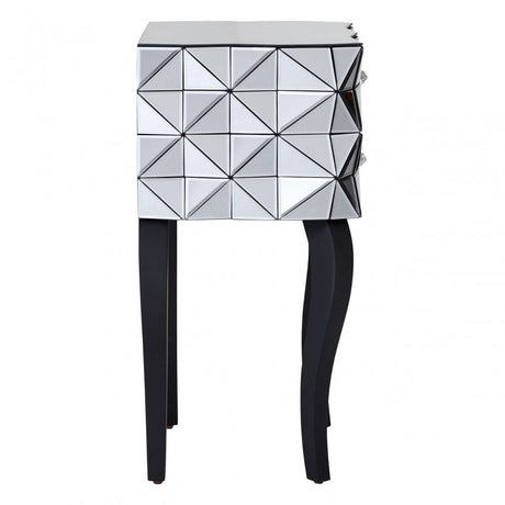 Soho 2 Drawer 3D Side Table, Wood, Mirrored Glass, Wood, Silver