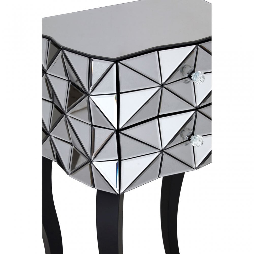 Soho 2 Drawer 3D Side Table, Wood, Mirrored Glass, Wood, Silver